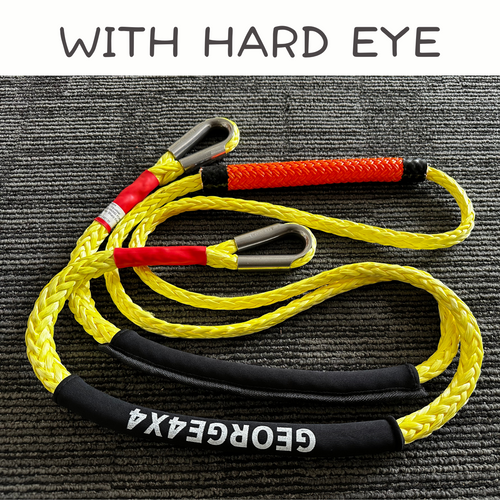 George4x4 Bridle Rope is constructed of a unique ultra-high molecular weight polyethylene material(UHMWPE), also known as Dyneema/Spectra. It is extremely high-strength and low-stretch. Description: Waterproof and more durable Made of UHMWPE rope, very light, can float in water High Abrasion resistance and good UV resistance No stretch, easy handling Hard Eye designed-Heavy duty Reinforced eyelets with STAINLESS STEEL THIMBLE Australian-made, Australian tested FEATURES: 10mm, rated breaking 9500kg