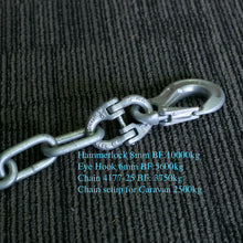 Load image into Gallery viewer, 10868HEH35 8mm Hammerlock + 6mm Hook + 8mm Hammerlock for Camper Caravan & Trailer Safety Chain Grade 100