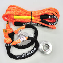 Load image into Gallery viewer, George4x4 4WD Lightweight Recovery Kit This kit includes  1pc*Extension Towing Rope (Orange/Purple), Australian made  11mm*10m  Breaking Strength: 11000kg  2pcs*Soft Shackles (Orange/Purple diamond), Australian made  65cm  Breaking Strength: 15000kg    1pc*Aluminum Pulley Snatch Ring, Australian designed and NATA accredited lab tested  Inner-Outer diam: 30mm-100mm  Running rope: 8mm-14mm  Breaking Strength: 11000kg