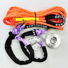 Load image into Gallery viewer, George4x4 4WD Lightweight Recovery Kit This kit includes  1pc*Extension Towing Rope (Orange/Purple), Australian made  11mm*10m  Breaking Strength: 11000kg  2pcs*Soft Shackles (Orange/Purple diamond), Australian made  65cm  Breaking Strength: 15000kg    1pc*Aluminum Pulley Snatch Ring, Australian designed and NATA accredited lab tested  Inner-Outer diam: 30mm-100mm  Running rope: 8mm-14mm  Breaking Strength: 11000kg