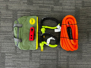 George4x4 Kinetic Rope Soft Shackle Kit
This kit includes

1pc*Kinetic Rope(Orange), 100% double braided Nylon

22mm*9m

Breaking Strength: 13300kg

2pcs*Soft Shackles (Green), designed with Black eye, Australian made

Total length: 70cm

Breaking Strength: 19800kg

1pc*Soft Shackle Hitch (SK+ Hitch)

WLL 5000kg, Breaking Strength: 20000kg

1pc*Carry Bag 