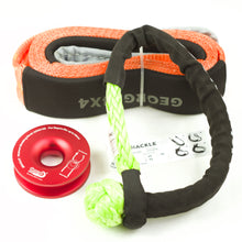 Load image into Gallery viewer, George4x4 Winch Accessory Kit Tree Trunk Protector with Ring and Soft Shackles Combo This kit includes 1pc*Tree Saver 14000kg*75mm*3m, 1pc*Soft Shackle Australian made from 13300kg to 22000kg, 1pc*Aluminum Snatch Ring, Australian designed & tested 11000kg (Silver/Red) Can be used with Manual Pulling winch of 1600kg/2500kg/3200kg.