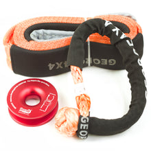 Load image into Gallery viewer, George4x4 Winch Accessory Kit Tree Trunk Protector with Ring and Soft Shackles Combo This kit includes 1pc*Tree Saver 14000kg*75mm*3m, 1pc*Soft Shackle Australian made from 13300kg to 22000kg, 1pc*Aluminum Snatch Ring, Australian designed & tested 11000kg (Silver/Red) Can be used with Manual Pulling winch of 1600kg/2500kg/3200kg.