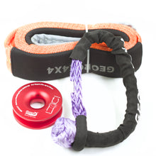 Load image into Gallery viewer, George4x4 Winch Accessory Kit Tree Trunk Protector with Ring and Soft Shackles Combo This kit includes 1pc*Tree Saver 14000kg*75mm*3m, 1pc*Soft Shackle Australian made from 13300kg to 22000kg, 1pc*Aluminum Snatch Ring, Australian designed & tested 11000kg (Silver/Red) Can be used with Manual Pulling winch of 1600kg/2500kg/3200kg.