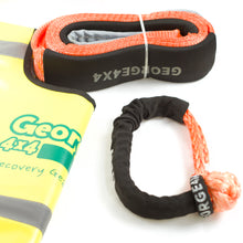 Load image into Gallery viewer, George4x4 Winch Accessory Kit includes 1pc*Tree Trunk Protector made of quality polyester, 3m 14000kg. 1pc*Soft Shackle, Australian-made UHMWPE rope 15000kg/18000kg/19800kg/22000kg. 1pc*Winch line Damper Tree trunk protector can be used as an equaliser, enforced eyelets at both ends Heavy-duty design Safer and Lighter