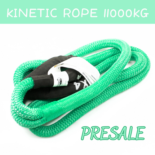 Nylon Kinetic Recovery Snatch Rope Can be used as a tree saver connecting to a winch (to offset the impact of the winch and prevent slipping). Description: Kinetic Rope 11000kg, Suit for Vehicle's GVM From 2700kg to 4000kg Abrasion-Resistant coated eyelets offer longer life Water, UV and abrasive resistant Reduces potential of damage for both vehicles FEATURES: 30% stretching, increasing kinetic energy 11000kgs*3m with reinforced eye Thickness 20mm