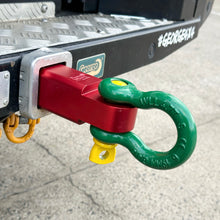 Load image into Gallery viewer, George4x4 Recovery Extended Hitch Extended Recovery Hitch Receiver/Tow Bar made of Solid Aluminium.  FEATURES: 5000kg, Breaking 20000kg Size: 50mm*50mm*200mm Red coating Multiple holes designed to attach horizontally and vertically The holes are suitable for standard hitch pin (5/8”) 16mm Covert your standard Hayman Reece Tow bar and most standard 2”X2” hitch ball mount receiver