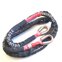 Load image into Gallery viewer, This Bridle rope has been fully sheathed into one piece, can be used as a tree trunk protector and extension for kinetic rope or snatch strap.  Made of UHWMPE rope, very light, can float in water High Abrasion resistance and good UV resistance No stretch, easy handling Both ends have protective sleeves and are fully sheathed Hard Eye designed-Heavy duty Reinforced eyelets with STAINLESS STEEL THIMBLE Spliced in Australia FEATURES:  13mm, rated breaking 14000kg