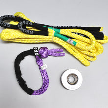 Load image into Gallery viewer, George4x4 4WD Lightweight Recovery Kit includes 1pc*Extension Towing Rope Australian made 10m Breaking: 9500kg. 1pc*Soft Shackle, Australian made 60cm Breaking: 13300kg. 1pc*Aluminum Pulley Snatch Ring, Australian designed and NATA accredited lab tested Running rope: 8mm-14mm. Lightweight, safer and more durable in every way.