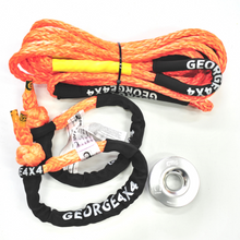 Load image into Gallery viewer, George4x4 4WD Lightweight Recovery Kit This kit includes  1pc*Extension Towing Rope (Orange/Purple), Australian made  11mm*10m  Breaking Strength: 11000kg  2pcs*Soft Shackles (Orange/Purple diamond), Australian made  65cm  Breaking Strength: 15000kg    1pc*Aluminum Pulley Snatch Ring, Australian designed and NATA accredited lab tested  Inner-Outer diam: 30mm-100mm  Running rope: 8mm-14mm  Breaking Strength: 11000kg