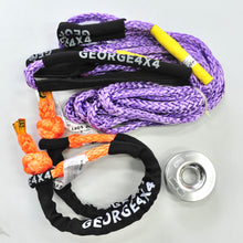 Load image into Gallery viewer, George4x4 Lightweight Recovery Kit includes 1pc*Extension Towing Rope Australian made 10m or 20m Breaking: 9500kg. 2pcs*Soft Shackles, Australian made 65cm Breaking: 15000kg 1pc*Aluminum Pulley Snatch Ring, Australian designed and tested Minimum breaking 11000kg. Lightweight, safer and more durable in every possible way.