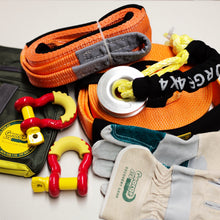 Load image into Gallery viewer, 4WD Recovery WinSnatching Kit (8pcs): 8T Snatch Strap + 14T Tree Trunk Protector + Soft Shackle + Snatch Ring + 2*Rated Shackles + Isolator + Bag + Gloves
