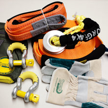 Load image into Gallery viewer, 4WD Recovery WinSnatching Kit (8pcs): 8T Snatch Strap + 14T Tree Trunk Protector + Soft Shackle + Snatch Ring + 2*Rated Shackles + Isolator + Bag + Gloves