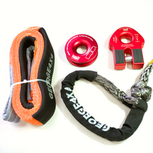 Load image into Gallery viewer, 4WD Recovery kit: 19800kg Soft Shackle + G link/Flat Winch link + 11000kg Snatch Ring + Equaliser Strap