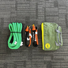 Load image into Gallery viewer, This kit includes 1pc*Kinetic Rope(Green), 100% double braided Nylon 20mm*9m Breaking Strength: 11000kg 2pcs*Soft Shackles, designed with Black eye, Australian made Total length: 65cm, 30cm when closed as a shackle Breaking Strength: 15000kg or 18000kg 1pc*Carry Bag