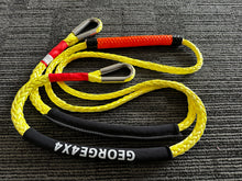 Load image into Gallery viewer, George4x4 Bridle Rope is constructed of a unique ultra-high molecular weight polyethylene material(UHMWPE), also known as Dyneema/Spectra. It is extremely high-strength and low-stretch. Description: Waterproof and more durable Made of UHMWPE rope, very light, can float in water High Abrasion resistance and good UV resistance No stretch, easy handling Hard Eye designed-Heavy duty Reinforced eyelets with STAINLESS STEEL THIMBLE Australian-made, Australian tested FEATURES: 10mm, rated breaking 9500kg