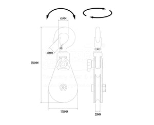 Heavy Duty Snatch Block WLL 4ton (For Lifting) Sheave 4-1/2" Swivel Hook Designed Blue Red Painting FEATURES: Pulley wheel machined with solid steel Suit for all winch types, can be used for Soft Fibre rope and Steel cable up to 16mm  Rated 4ton on lifting, Safety Factor 5:1, heavy-duty design. Minimum Breaking Force 20000kg!  Use for a Winch up to 8000kg (8ton Equal 17000LBS) pulling and Towing, Better pulling angle, easier to pull Double winch Pulling capacity Visible colour: Red hook  + Blue Sheave