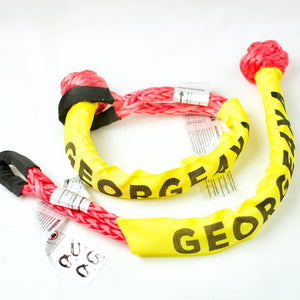 George4x4 Bridle Rope Soft Shackle Kit includes 1pc*Bridle Rope(Red), Australian made 16mm*5m Breaking Strength: 24000kg 1pc/2pcs*Soft Shackle, Australian made 70cm*24500kg (Pink) Soft shackle and Bridle rope Hand Made in Australia Australian Designed Tested by NATA-accredited lab Lighter and safer 