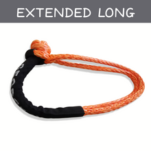 Load image into Gallery viewer, Soft Shackles are an alternative to traditional steel shackles and are made of Synthetic rope (well known as Dyneema/Spectra etc). They are Lighter, Stronger, and more flexible. Button knot Orange Soft Shackle*1pc Hand spliced in Australia, Tested by NATA-accredited lab Super lightweight, can float in water UV-resistant, waterproof and more durable Protective sleeve fitted Features: 11mm*100cm Breaking Strength: 18000kg