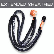 Load image into Gallery viewer, Soft Shackles are an alternative to traditional steel shackles and are made of Synthetic rope (well known as Dyneema/Spectra etc). Extended Soft Shackle with full sheath for vehicles with one central recovery point. It can be used to connect rock sliders with no sharp edges. Hand spliced in Australia, Tested by NATA-accredited lab Super lightweight, can float in water UV-resistant, waterproof and more durable Protective sleeve fitted Features: 11mm*135cm/150cm Breaking Strength: 18000kg