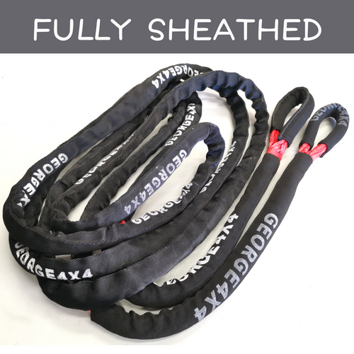 George4x4 Bridle Rope is constructed of a unique ultra-high molecular weight polyethylene material(UHMWPE), It is extremely high-strength and low-stretch. This Bridle rope has been fully sheathed into one piece, can be used as a tree trunk protector and extension for kinetic rope or snatch strap. UV resistant, waterproof and more durable Very light, can float in water Both ends have protective sleeves and are fully sheathed Australian-made, Australian tested 14mm, Minimum Breaking force rated 18000kg
