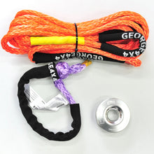 Load image into Gallery viewer, George4x4 4WD Lightweight Recovery Kit This kit includes  1pc*Extension Towing Rope (Orange/Purple), Australian made  11mm*10m  Breaking Strength: 11000kg  1pc*Soft Shackle (Orange/Purple diamond), Australian made  11mm*65cm  Breaking Strength: 15000kg    1pc*Aluminum Pulley Snatch Ring, Australian designed and NATA accredited lab tested  Inner-Outer diam: 30mm-100mm  Running rope: 8mm-14mm
