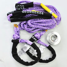 Load image into Gallery viewer, George4x4 4WD Lightweight Recovery Kit This kit includes  1pc*Extension Towing Rope (Orange/Purple), Australian made  11mm*10m  Breaking Strength: 11000kg  2pcs*Soft Shackles (Orange/Purple diamond), Australian made  65cm  Breaking Strength: 15000kg    1pc*Aluminum Pulley Snatch Ring, Australian designed and NATA accredited lab tested  Inner-Outer diam: 30mm-100mm  Running rope: 8mm-14mm  Breaking Strength: 11000kg