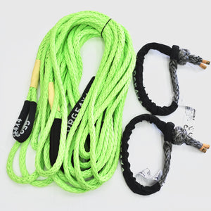 12mm Green Winch Extension / Tow Rope + 2× 19,800kg Grey Soft Shackles – 4WD Recovery Combo