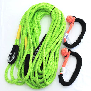 12mm Green Winch Extension / Tow Rope + 2× 18,000kg Soft Shackles – 4WD Recovery Combo