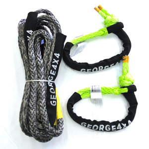 12mm Grey Winch Extension / Tow Rope + 2× 19800kg Green Soft Shackles – 4WD Recovery Combo