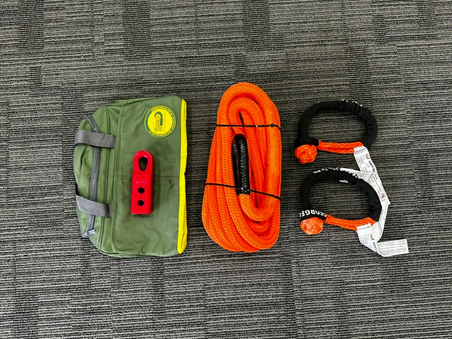 George4x4 Kinetic Rope Soft Shackle Kit
This kit includes

1pc*Kinetic Rope(Orange), 100% double braided Nylon

22mm*9m

Breaking Strength: 13300kg

2pcs*Soft Shackles, designed with Black eye, Australian made

Total length: 65cm, 30cm when closed as a shackle

Breaking Strength: 18000kg

1pc*Soft Shackle Hitch (SK+ Hitch)

WLL 5000kg, Breaking Strength: 20000kg

1pc*Carry Bag 