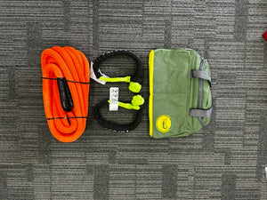 George4x4 Kinetic Rope Soft Shackle Kit
This kit includes

1pc*Kinetic Rope(Orange), 100% double braided Nylon

22mm*9m

Breaking Strength: 13300kg

2pcs*Soft Shackles (Green), designed with Black eye, Australian made

Total length: 70cm

Breaking Strength: 22000kg 

1pc*Soft Shackle Hitch (SK+ Hitch)

WLL 5000kg, Breaking Strength: 20000kg

1pc*Carry Bag 