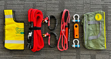 Load image into Gallery viewer, This kit includes 1pc*Kinetic Rope (Red), 100% double braided Nylon 9m Breaking Strength: 5000kg 1pc*Bridle Rope (Yellow), Australian made Size: 8mm*3m or 5m Breaking Strength: 5800kg 2pcs*Soft Shackle (Pink diamond knot), Australian made 8mm*8500kg 1pc*Soft Shackle Hitch (Orange), Soft Shackle friendly designed 50mm*50mm*170mm WLL 5000kg, Breaking Strength: 20000kg 1pc*Winch line Damper (Yellow) 1pc*Carry Bag  2pcs*Steel Shackles 3.2ton 