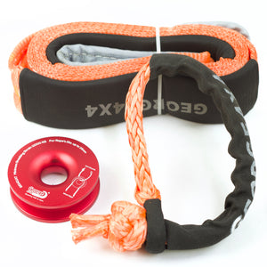 George4x4 Winch Accessory Kit Tree Trunk Protector with Ring and Soft Shackles Combo This kit includes 1pc*Tree Saver 14000kg*75mm*4m, 1pc*Soft Shackle Australian made from 13300kg to 22000kg, 1pc*Aluminum Snatch Ring, Australian designed & tested 11000kg (Silver/Red) Can be used with Manual Pulling winch of 1600kg/2500kg/3200kg.
