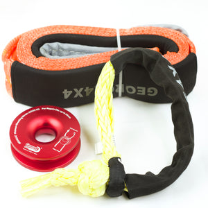 George4x4 Winch Accessory Kit Tree Trunk Protector with Ring and Soft Shackles Combo This kit includes 1pc*Tree Saver 14000kg*75mm*3m, 1pc*Soft Shackle Australian made from 13300kg to 22000kg, 1pc*Aluminum Snatch Ring, Australian designed & tested 11000kg (Silver/Red) Can be used with Manual Pulling winch of 1600kg/2500kg/3200kg.