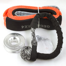 Load image into Gallery viewer, George4x4 Winch Accessory Kit Tree Trunk Protector with Ring and Soft Shackles Combo This kit includes 1pc*Tree Saver 14000kg*75mm*3m, 1pc*Soft Shackle Australian made from 13300kg to 22000kg, 1pc*Aluminum Snatch Ring, Australian designed &amp; tested 11000kg (Silver/Red) Can be used with Manual Pulling winch of 1600kg/2500kg/3200kg.