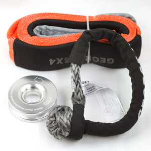 George4x4 Winch Accessory Kit Tree Trunk Protector with Ring and Soft Shackles Combo This kit includes 1pc*Tree Saver 14000kg*75mm*3m, 1pc*Soft Shackle Australian made from 13300kg to 22000kg, 1pc*Aluminum Snatch Ring, Australian designed & tested 11000kg (Silver/Red) Can be used with Manual Pulling winch of 1600kg/2500kg/3200kg.