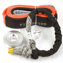 Load image into Gallery viewer, George4x4 Winch Accessory Kit Tree Trunk Protector with Ring and Soft Shackles Combo This kit includes 1pc*Tree Saver 14000kg*75mm*3m, 1pc*Soft Shackle Australian made from 13300kg to 22000kg, 1pc*Aluminum Snatch Ring, Australian designed &amp; tested 11000kg (Silver/Red) Can be used with Manual Pulling winch of 1600kg/2500kg/3200kg.