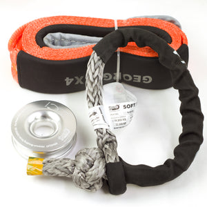 George4x4 Winch Accessory Kit Tree Trunk Protector with Ring and Soft Shackles Combo This kit includes 1pc*Tree Saver 14000kg*75mm*3m, 1pc*Soft Shackle Australian made from 13300kg to 22000kg, 1pc*Aluminum Snatch Ring, Australian designed & tested 11000kg (Silver/Red) Can be used with Manual Pulling winch of 1600kg/2500kg/3200kg.