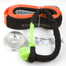 Load image into Gallery viewer, George4x4 Winch Accessory Kit Tree Trunk Protector with Ring and Soft Shackles Combo This kit includes 1pc*Tree Saver 14000kg*75mm*3m, 1pc*Soft Shackle Australian made from 13300kg to 22000kg, 1pc*Aluminum Snatch Ring, Australian designed &amp; tested 11000kg (Silver/Red) Can be used with Manual Pulling winch of 1600kg/2500kg/3200kg.