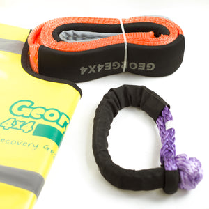 George4x4 Winch Accessory Kit includes 1pc*Tree Trunk Protector made of quality polyester, 3m 14000kg. 1pc*Soft Shackle, Australian-made UHMWPE rope 15000kg/18000kg/19800kg/22000kg. 1pc*Winch line Damper Tree trunk protector can be used as an equaliser, enforced eyelets at both ends Heavy-duty design Safer and Lighter