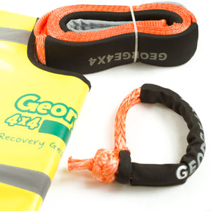 George4x4 Winch Accessory Kit includes 1pc*Tree Trunk Protector made of quality polyester, 3m 14000kg. 1pc*Soft Shackle, Australian-made UHMWPE rope 15000kg/18000kg/19800kg/22000kg. 1pc*Winch line Damper Tree trunk protector can be used as an equaliser, enforced eyelets at both ends Heavy-duty design Safer and Lighter