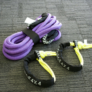 Light Weight 4WD Recovery kit 4PCS: Kinetic Rope + 2*Soft Shackles + Bag for Subaru Jimny Jeep Wrangler Xtrail