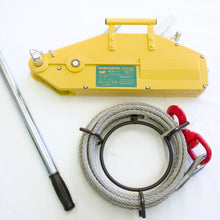Load image into Gallery viewer, George4x4 Manual Wire Rope Pulling Winch is a versatile and robust solution for pulling, lifting, lowering, and securing tasks. With a 2400kg pulling capacity and 1600kg lifting capacity, this winch is designed for efficiency and durability. Features: Operates with a 10-meter steel cable and extendable lever Overload protection and safety catch on the hook for enhanced safety Low maintenance design with easy servicing Specifications: Pulling Capacity: 2400kg Lifting Capacity: 1600kg Rope Diameter: 11mm Cabl