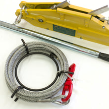 Load image into Gallery viewer, George4x4 Manual Wire Rope Pulling Winch is a versatile and robust solution for pulling, lifting, lowering, and securing tasks. With a 2400kg pulling capacity and 1600kg lifting capacity, this winch is designed for efficiency and durability. Features: Operates with a 10-meter steel cable and extendable lever Overload protection and safety catch on the hook for enhanced safety Low maintenance design with easy servicing Specifications: Pulling Capacity: 2400kg Lifting Capacity: 1600kg Rope Diameter: 11mm Cabl