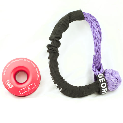 Ring & Soft Shackle Combo : 18000kg Soft Shackle + 11000kg Snatch Winch Pulley Ring RED
