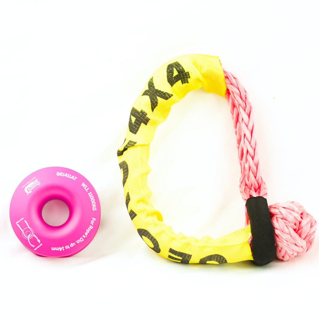 Ring & Soft Shackle Combo : 24500kg Soft Shackle + 11000kg Snatch Winch Pulley Ring Pink)
