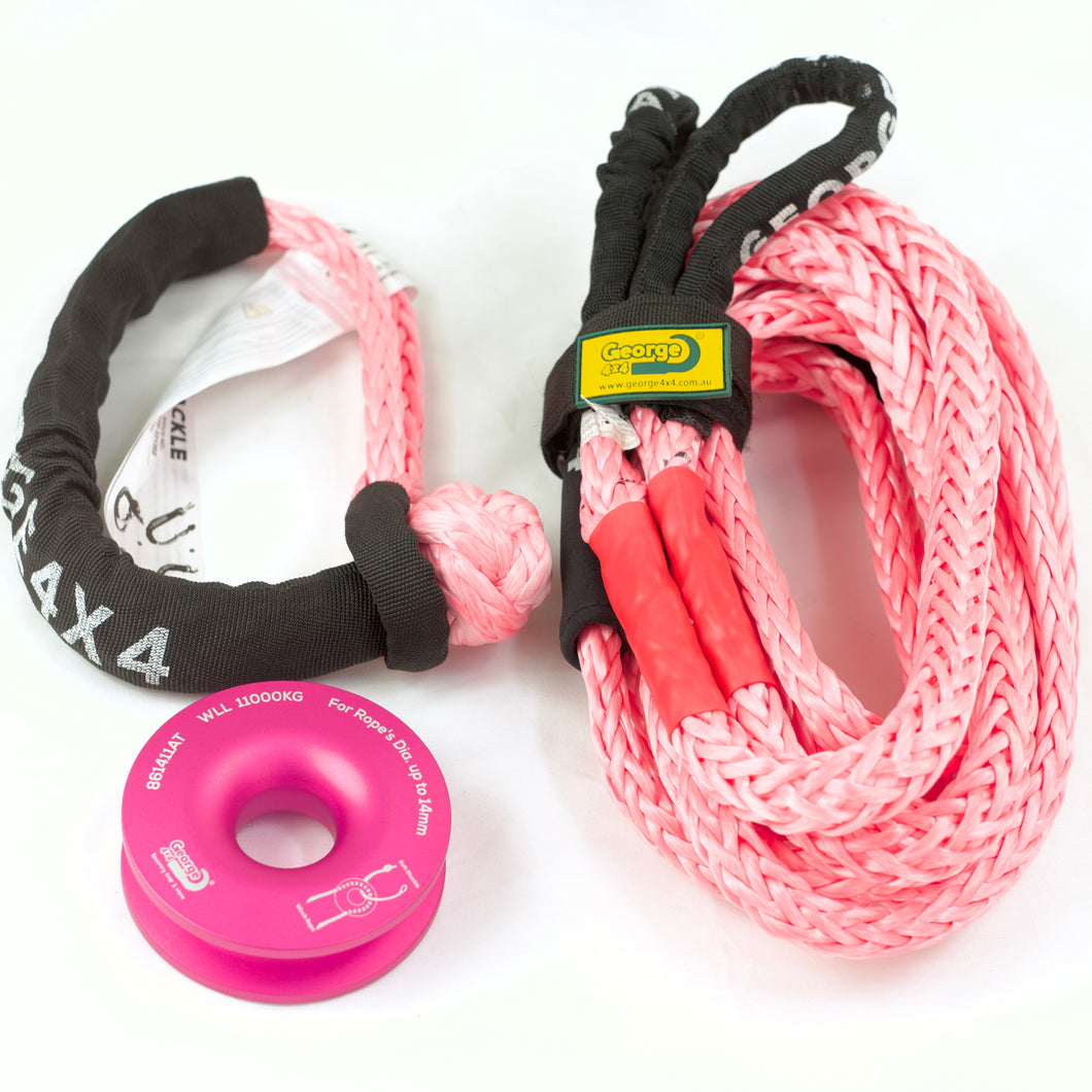 George4x4 Pink Recovery Winch Combo – 1X Extension Rope + 1X Soft Shackles + 1X Ring