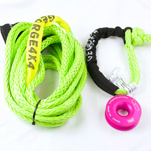 12mm 13,200kg Green Winch Extension / Tow Rope + 1× 19,800kg Soft Shackle ( Green ) + 11,000kg Recovery Ring ( RED or pink) – 4WD Winch Recovery Combo