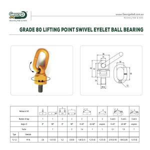 M16 Grade 80 Lifting Point WLL 1.12ton Swivel Eyelet Ball Bearing Type